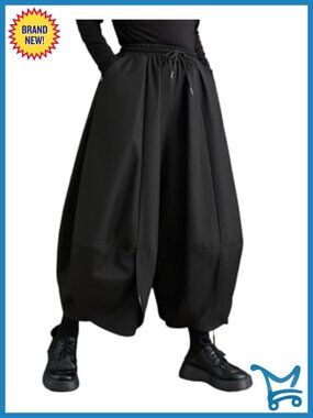 Women's Puffy Drawstring Elastic Waist Wide Leg Harem Pants
